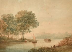 Circle of John Varley, 'The Thames at Windsor', watercolour, 12.5" x 17" (32 x 43cm).