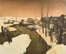 Armand Apol (1879-1950) Dutch, A winter canal scene, colour aquatint, signed, inscribed and numbered