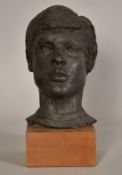Sally Hersh (1936-2010), a head study of a young man, resin, 14" (35.5cm) high overall.