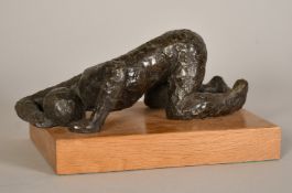 Sally Hersh (1936-2010), girl kneeling forward, circa 1973, bronze resin, 5" (12.5cm) high overall.
