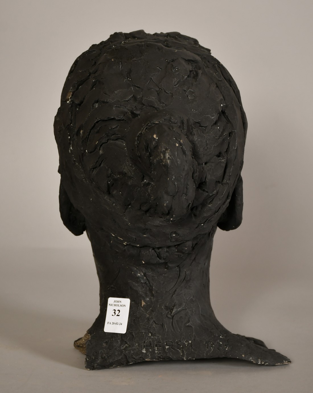 Sally Hersh (1936-2010), head study of a young woman with a bun, ciment fondu, 12" (30cm) high - Image 4 of 4