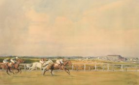 After Lionel Edwards, racing at Epsom, photolithograph, signed in pencil by the artist, image size