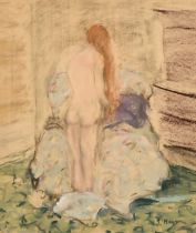 Paul Lucien Maze (1887-1979), study of a female nude in a bedroom, watercolour and gouache,