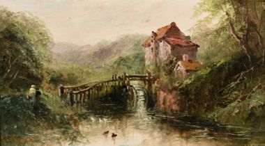 Sarah Louise Kilpack (1839-1909), a view of a watermill near Boulogne, oil on panel, signed, 5" x 9"