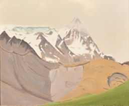Robert Morson Hughes (1873-1953), 'The French Alps', oil on board, signed, also inscribed verso, 13"