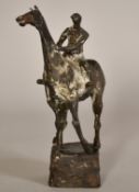 Emilio Stanzani (1906-1977) Swiss, a horse and jockey, bronze, signed, 9.25" (23cm) high overall.