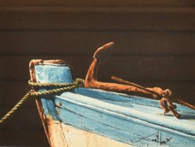 Contemporary School, the prow of a boat with an anchor, watercolour, indistinctly signed, 6.5" x