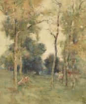 Attributed to Nathaniel Hughes John Baird (1865-1936), cattle in a woodland glade, watercolour,