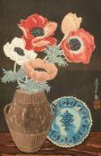 Mokuchu Urushibara (1888-1953), still life of flowers, woodcut in colours, signed in pencil, 12" x