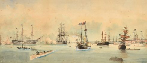 J. W. Thomson (late 19th Century), naval shipping in Portsmouth Harbour, watercolour, signed, 9.5" x