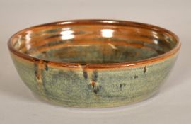 Don Morgan, a green and brown glazed studio pottery bowl, 2.5" (6.5cm) high.