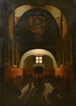 Circle of Francois-Marius Granet, 'Crmonie dans le choeur de la chapelle des capucins Rome', oil