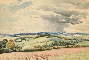Guy Malet (1900-1973), 'Crowboro, Sussex, 1952', a sweeping downs view, watercolour, 9.25" x 13.