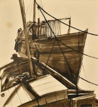 Victor Bramley (1934-2014), 'Fishing Boats, St. Ives, 1964', ink and wash, signed and inscribed