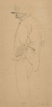 J. Linnell, 19th Century, pencil study of a man in a hat, signed, 8.5" x 4.25" (22 x 11cm), Agnews