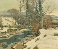 George Graham (1881-1949) British, 'Freezing', a river landscape in winter, signed and dated 1917,