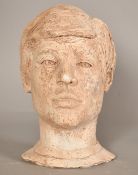 Sally Hersh (1936-2010), a head study of a young man, plaster, 11" (28cm) high overall.