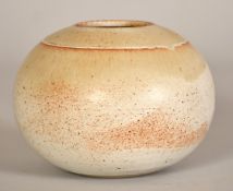 A studio pottery bowl with speckled glaze, impressed signature stamp, 4.25" (11cm) high.