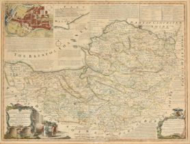 Emanuel Bowen, an 18th Century hand coloured map, 'An Improved Map of the County of Somerset', 21.5"