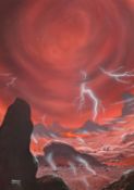 David A. Hardy (b. 1936), A sci-fi depiction of an electrical storm on Venus, gouache, signed