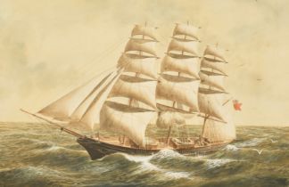 19th/20th Century, a clipper unfurling its sails, watercolour, 13" x 20" (33 x 51cm).