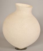 A studio pottery vase with a matt textured finish, with impressed 'r' signature, 11.5" (29cm) high.