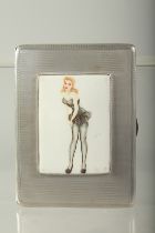 AN ENGINE TURNED SILVER CIGARETTE CASE. 11.5cms x 8cms. Birmingham 1984. Weight 221 grams. The lid