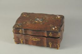 A VERY GOOD 19TH CENTURY FRENCH WALNUT JEWELLERY BOX, the top with mounted agate ovals by Alphonse