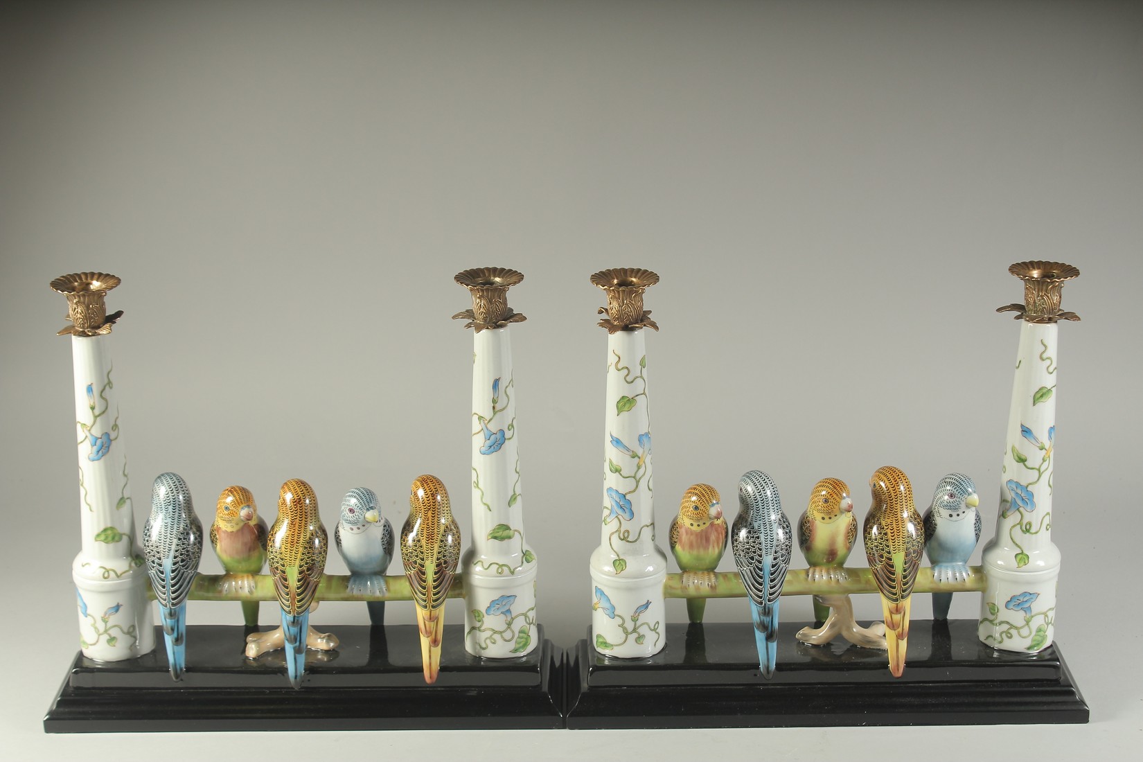 A PAIR OF SEVRES DESIGN PORCELAIN GROUP OF FIVE PARROTS ON A PERCH. 15ins high. - Image 2 of 2