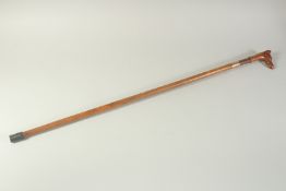 A GOOD 18TH CENTURY WOODEN CASED SWORD STICK with carved dog handle. 3ft long.