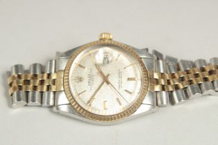 A ROLEX OYSTER PERPETUAL DATEJUST GENTLEMAN'S BYMETAL WRISTWATCH MODEL 455, with matching strap, wi