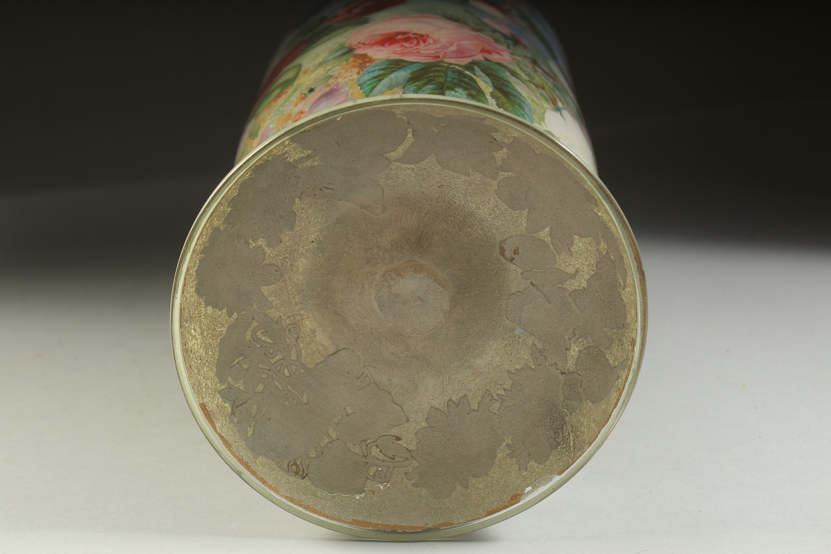 A GOOD GLASS JAR AND COVER, painted with birds and flowers. 18ins high. - Image 5 of 5