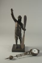 A BRONZE AVIATOR MYSTERY CLOCK. 12ins high.