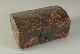A SMALL 19TH CENTURY FAUX DOMED CASKET, the interior with a print of PUTNEY BRIDGE. 7ins long.