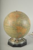 A LE COULTRE GLOBE CLOCK, the globe 7ins diameter on an octagonal base, the clock with chrome