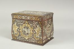 A VERY GOOD BOULLE INLAID "TOBAC" BOX. 7ins long, 5.25ins wide, 5.5ins high.