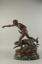 LOUIS AUGUSTE HIOLIN (1846-1910) FRENCH. AU LOUP. A SUPERB LARGE BRONZE GROUP. A YOUNG SHEPHERD