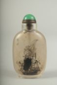 A CHINESE REVERSE GLASS PAINTED SNUFF BOTTLE AND STOPPER. 9cms high.