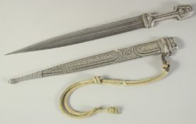 A VERY GOOD RUSSIAN SILVER HANDLE AND SHEATH DAGGER, dated 1894, with damask blade. Stamped 84 Eagle