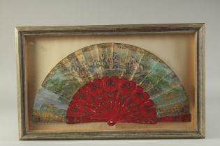 A SUPERB VICTORIAN, POSSIBLY FRENCH, FAN painted with a classical figure scene. 19ins x 10ins open