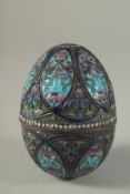 A GOOD RUSSIAN SILVER AND ENAMEL EGG CIRCA 1890 - 1900. Marks very dirty.
