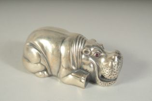 A RUSSIAN SILVER HIPPO. 3ins long. 72 grams.