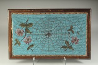 A VICTORIAN SPIDER'S WEB BEADWORK STAND. 23ins long.