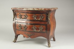 A VERY GOOD APPRENTICE'S LOUIS XVTH STYLE TWO DRAWER COMMODE with two drawers, metal handles, with