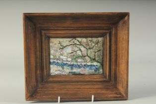 A FRAMED LIMOGES ENAMEL PICTURE. 3.5ins x 5ins.