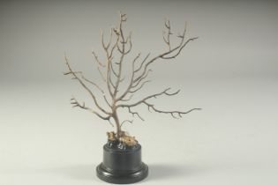 A BLACK CORAL SPECIMEN on a wooden base. 7ins high.