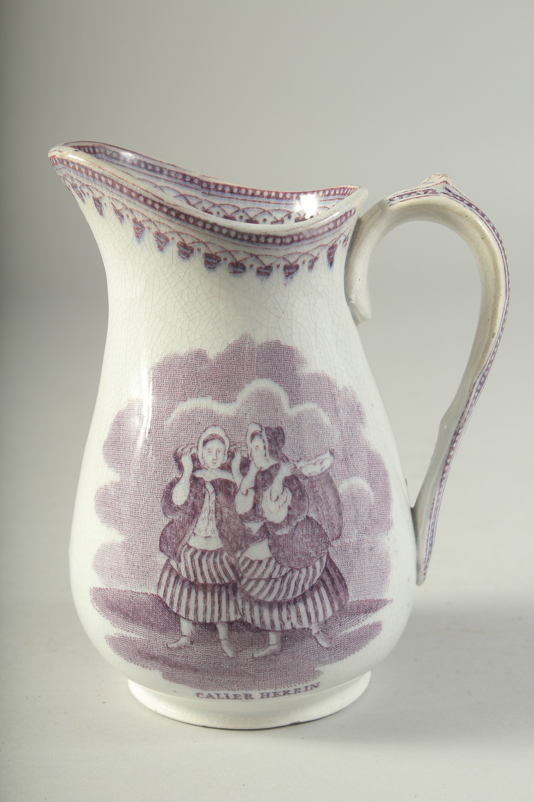 A SCOTTISH CALLER HERRIN JUG, circa 1840. 6ins high.