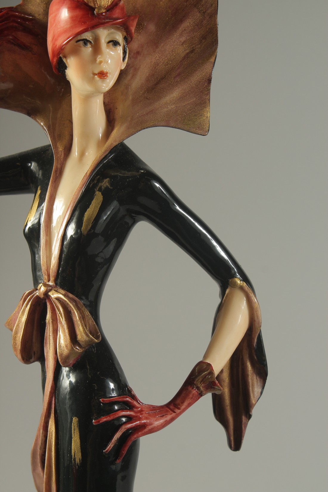 AMILCARE SANTINI (1910 - 1973) ITALIAN. AN ART DECO PORCELAIN LADY in a black dress. 17ins high. - Image 3 of 9
