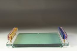 A REFLECTIONS COPENHAGEN GLASS TRAY with handle. 14ins long in original box.