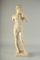 A VERY GOOD CARVED HEAVY ALABASTER FIGURE OF DAVID. 23ins high,.